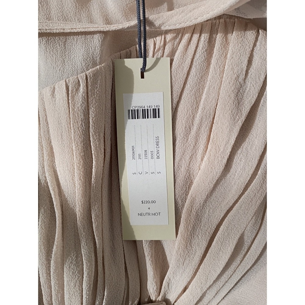Elana Beau NWT‎ Pleated Bow Waist Dress Beige Sleeveless Midi Luxe Party $220 - Picture 7 of 11